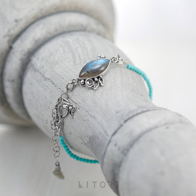Silver bracelet Labradorite bracelet Turquoise bracelet Sterling silver Blue labradorite Handcrafted jewelry Gift for her Unique jewelry