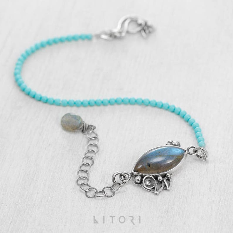 Silver bracelet Labradorite bracelet Turquoise bracelet Sterling silver Blue labradorite Handcrafted jewelry Gift for her Unique jewelry