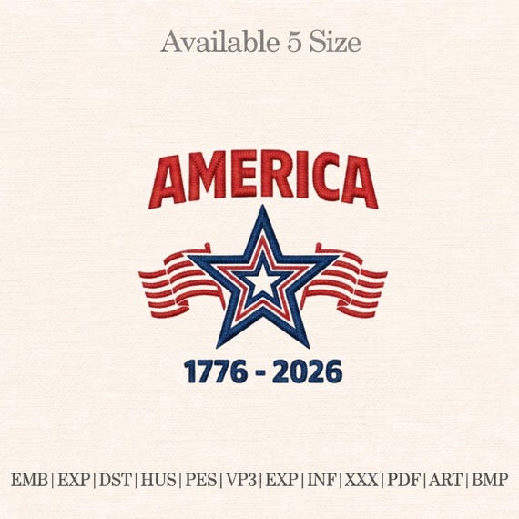 America 1776–2026 Embroidery Design, Patriotic Star Machine Embroidery File, USA 250th Anniversary Mini Embroidery, Independence Day Stitch
