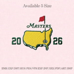 Motif de broderie de golf Masters 2026, fichier de broderie de carte Augusta, broderie de tournoi de golf PES DST EXP, cadeau pour amateur de golf