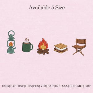 Camping Embroidery Bundle, Campfire Lantern Coffee Mug Chair Smores Designs Set, Outdoor Adventure Embroidery Files