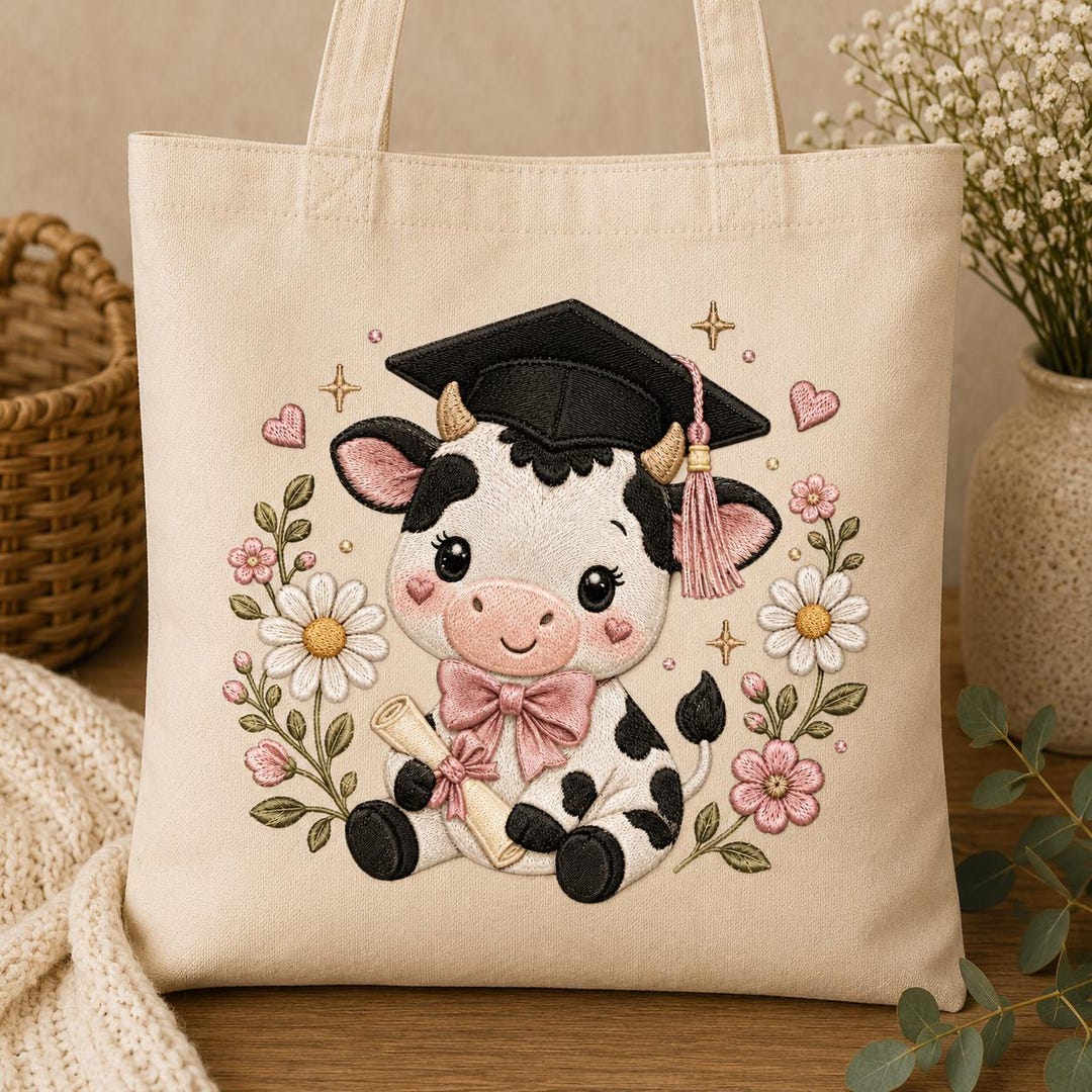 Graduation Cow Cow Graduation Embroidery Design, Cute Graduate Cow Embroidery File ...