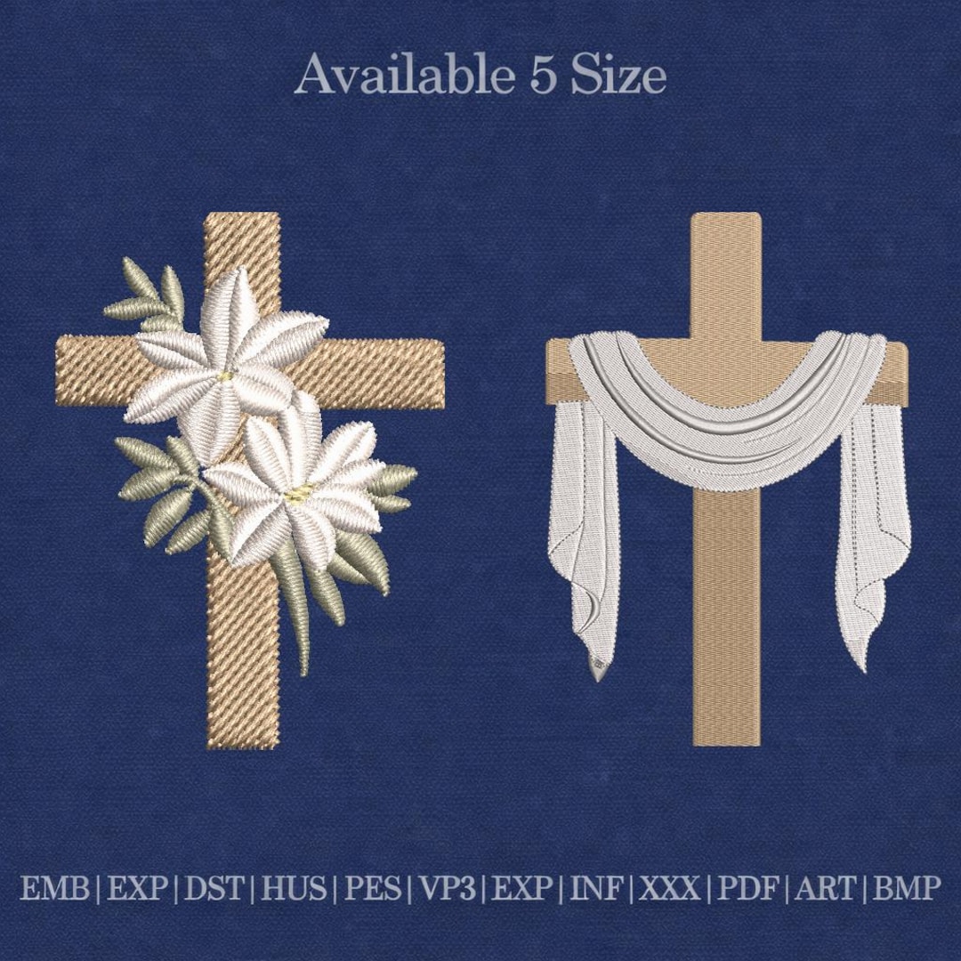 Christian Cross Embroidery Design Bundle, Floral Cross & Draped Cross ...