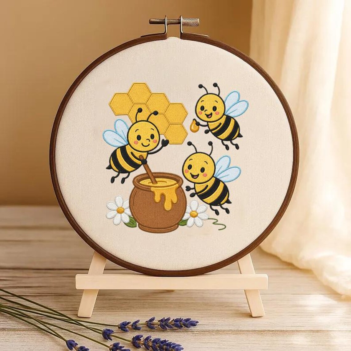 Cute Bee Embroidery Design With Honey Pot and Honeycomb,cartoon Bees ...