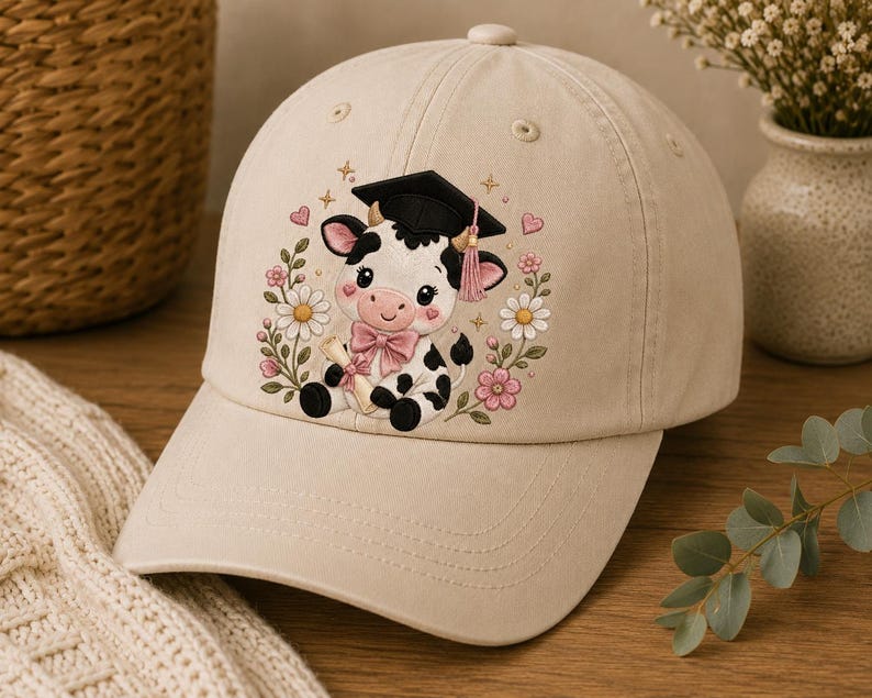 Graduation Cow Cow Graduation Embroidery Design, Cute Graduate Cow Embroidery File ...
