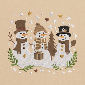 Three Snowmen Embroidery Design, Christmas Snowman Machine Embroidery File, Winter Holiday Stitch Pattern, Digital File