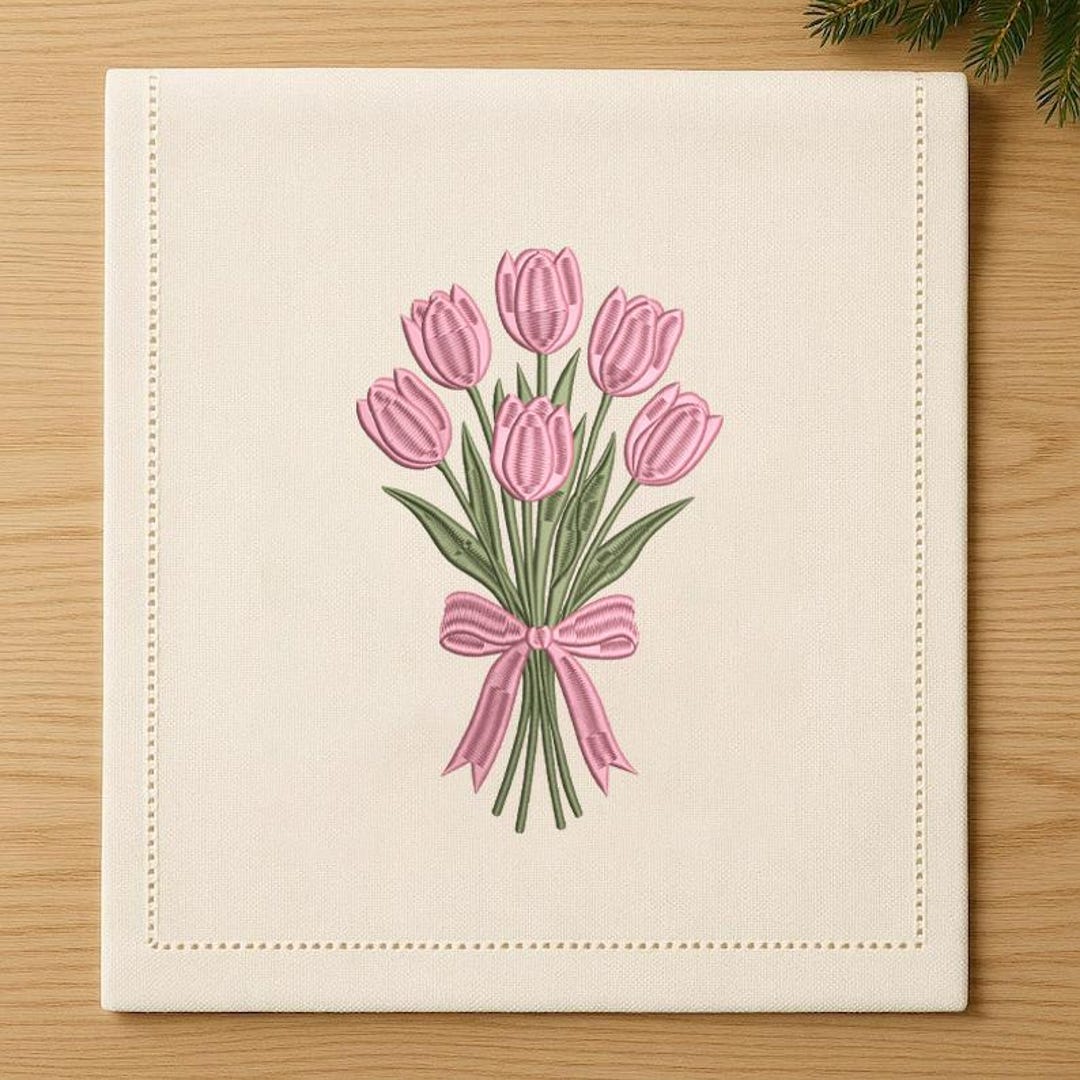 Tulip Bouquet Embroidery Design, Pink Floral Machine Embroidery File ...