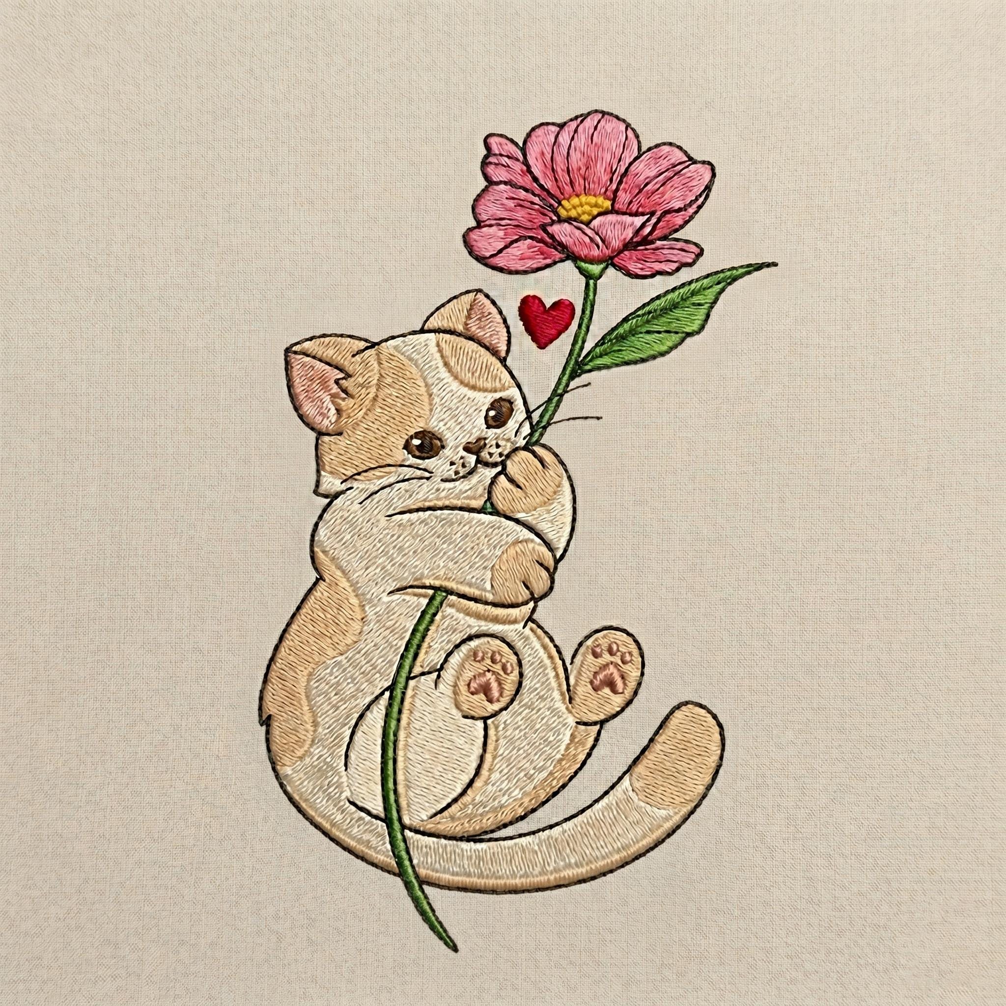 Cute Cat Embroidery Design With Flower, Kitten Floral Machine ...