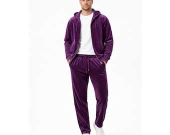 Men’s Velour Tracksuit Set Full Zip Hoodie Matching Joggers