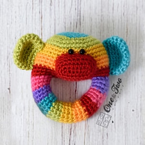 Crochet Pattern -  Monkey PDF Rattle Crochet Pattern - Tutorial Digital Download DIY - Animal Rattle Toy - Rainbow Sock Monkey Rattle Toy