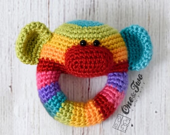 Sock Monkey Rattle Crochet Pattern · Colorful  Baby Toy · Rainbow Amigurumi · PDF Digital Download