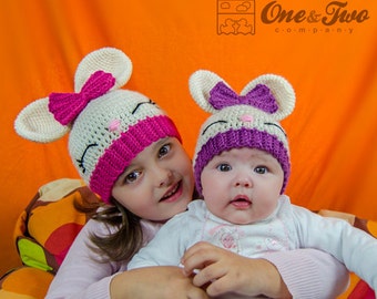 Olivia the Bunny Hat - PDF Crochet Pattern - 7 sizes ( Newborn to Adult ) - Beanie Hat Baby Child Adult Accessorie