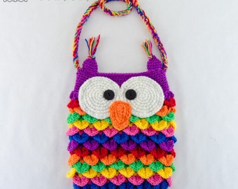 Colorful Owl Purse - PDF Crochet Pattern - Instant Download - Crocodile Stitch Bag Tote Colorful Crochet Videotutorial Girl Animal