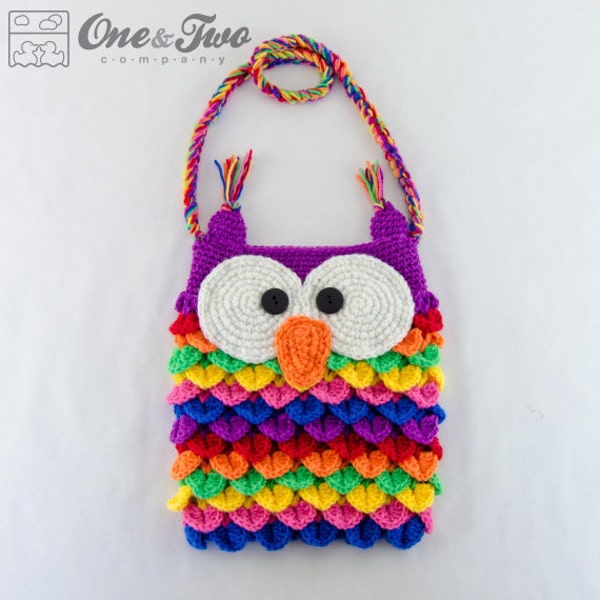 Colorful Owl Purse - PDF Crochet Pattern - Instant Download - Crocodile Stitch Bag Tote Colorful Crochet Videotutorial Girl Animal