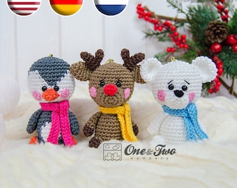 Amigurumi Pattern - Christmas PDF Crochet Pattern - Tutorial Digital Download - Christmas Ornaments: Reindeer Penguin & Polar Bear