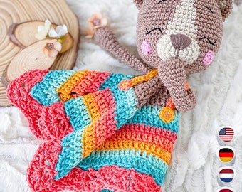 Lovey Crochet Pattern - Bear PDF Security Blanket - Tutorial Digital Download DIY - Happy the Rainbow Bear Minilovey - Dou Dou - Baby Toy