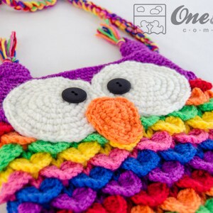 Colorful Owl Purse PDF Crochet Pattern Instant Download Crocodile Stitch Bag Tote Colorful Crochet Videotutorial Girl Animal image 4