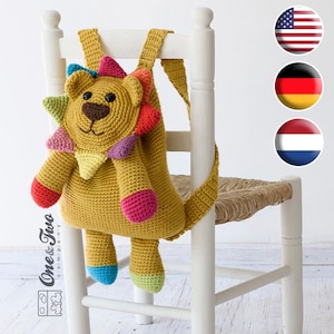 Logan the Lion Backpack PDF Crochet Pattern Instant Download Amigurumi crochet Cuddy Stuff Plush image 1