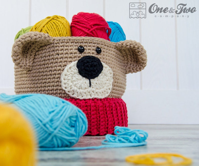 Teddy Bear Crochet Basket PDF Crochet Pattern Instant Download Container Home Decor Basket Box animal image 2