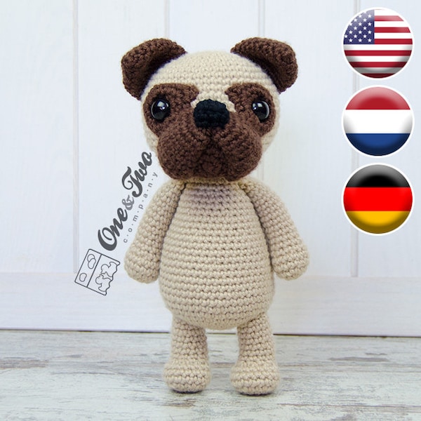 Amigurumi Pattern - Pug Dog PDF Crochet Pattern - Tutorial Digital Download DIY - Hiro the Pug Amigurumi - Plush Toy