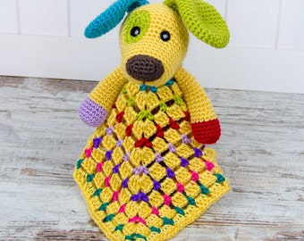 Lovey Crochet Pattern - Dog PDF Security Blanket - Tutorial Digital Download DIY -  Scrappy the Happy Puppy Lovey  - Dou Dou - Baby toy