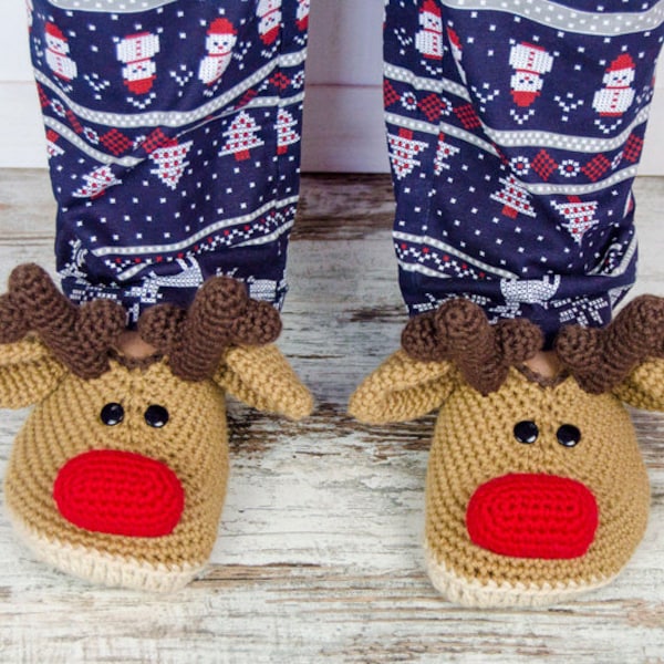 Reindeer Booties - PDF Crochet Pattern - Adult sizes ( Woman US 3-4, 5-6, 7-8, 9-10 ) - Shoes Adult Slippers