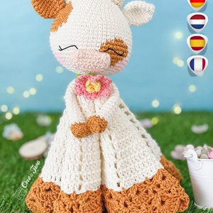 Schema all'uncinetto Lovey - Coperta di sicurezza PDF a forma di mucca - Tutorial download digitale fai da te - Rosie the Cow Minilovey - Dou Dou - Giocattolo per bambini