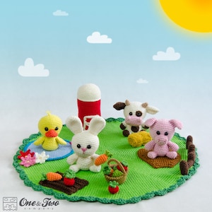Animal Farm Häkelanleitung · Baby Spielset Amigurumi Spielzeug · Häschen Ente Kuh Schwein · PDF-Anleitung