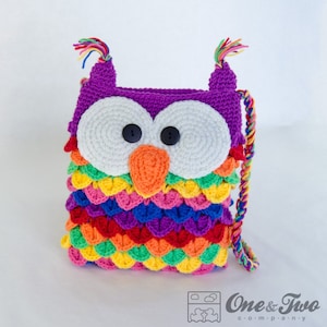 Colorful Owl Purse PDF Crochet Pattern Instant Download Crocodile Stitch Bag Tote Colorful Crochet Videotutorial Girl Animal image 3