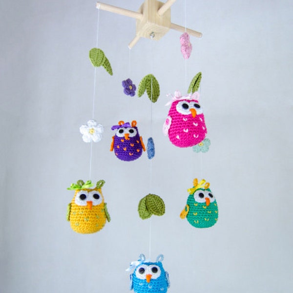 Owls and Flowers Mobile - PDF Crochet Pattern PHOTOTUTORIAL - Instant Download - Nursery Baby Shower Animal Cuddy Stuff Plush