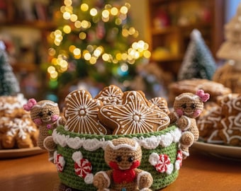 Gingerbread Christmas Basket - PDF Crochet Pattern - Instant Download - Xmas Basket Useful Colorful