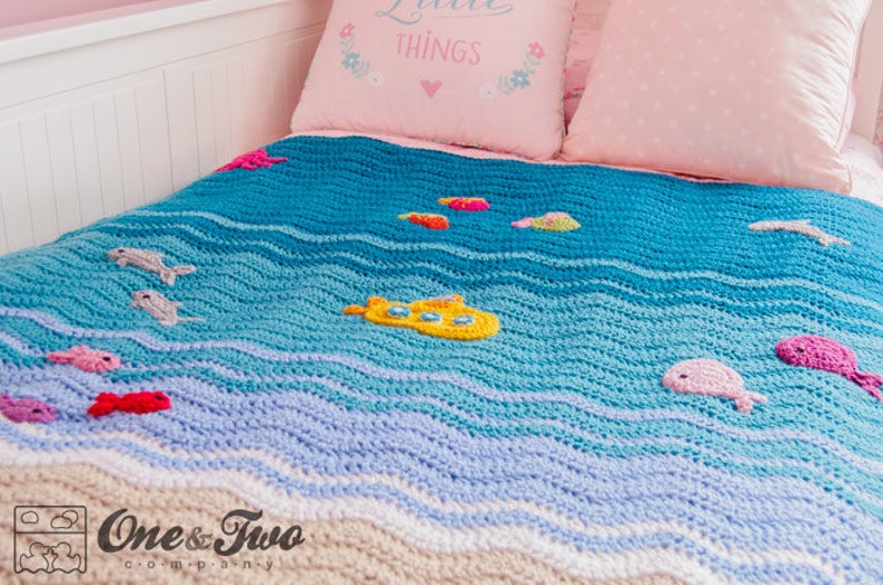 Blanket Crochet Pattern PDF Applique Crochet Blanket Tutorial Digital Download DIY Sealife Blanket Make Your Self Gift Handmade image 6