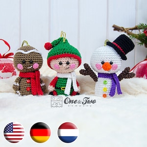 Amigurumi Pattern - Christmas PDF Crochet Pattern - Tutorial  Download  - Christmas Ornaments: Snowman Gingerbread & Santa's Helper