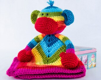 Lovey Crochet Pattern - Monkey PDF Security Blanket - Tutorial Digital Download DIY - Rainbow Sock Monkey Lovey - Dou Dou - Baby Toy Gift