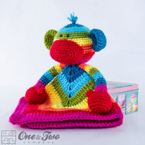 Lovey Crochet Pattern - Monkey PDF Security Blanket - Tutorial Digital Download DIY - Rainbow Sock Monkey Lovey - Dou Dou - Baby Toy Gift