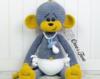 Crochet PATTERN - Morris the Big Baby Monkey Amigurumi "Big Hugs Series"- Plushie Pattern - Soft Toy - Chenille Toy