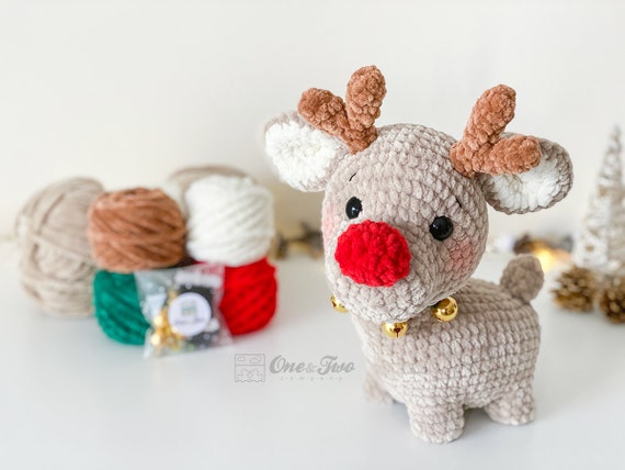 CROCHET KIT Milo the Reindeer Amigurumi Beige Version One and Two Company  Design DIY Materials Supplies Yarn Toy 