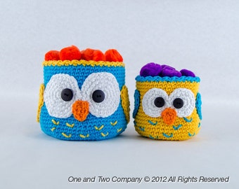 Owl Crochet Baskets - 2 sizes - PDF Crochet Pattern - Instant Download - Container Home Decor Basket Box animal