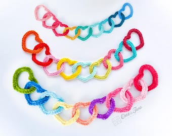 Hearts Garland Crochet Pattern · Love Applique Ornament Home Decor · Colorful Christmas Valentine's Day · PDF