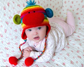 Rainbow Sock Monkey Hat - PDF haakpatroon - 7 maten (pasgeboren tot volwassene) - Beanie Hat Baby Child Adult Accessorie