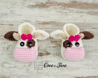 Cow Baby Slippers Crochet Pattern PDF, Farm Animal Amigurumi Booties, Newborn to 12 Months