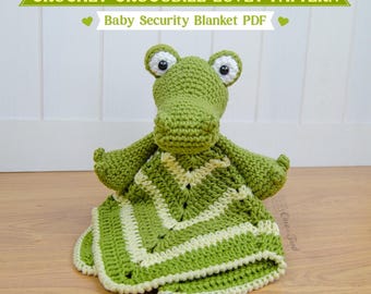 Crochet Crocodile Lovey Pattern, Baby Security Blanket PDF