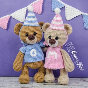 Amigurumi Pattern - Bear PDF Crochet Pattern - Tutorial Digital Download DIY - Mia and Owen the Birthday Bears Amigurumi - Plush Animal Toy