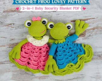 Crochet Frog Lovey Pattern, 2-in-1 Baby Security Blanket PDF