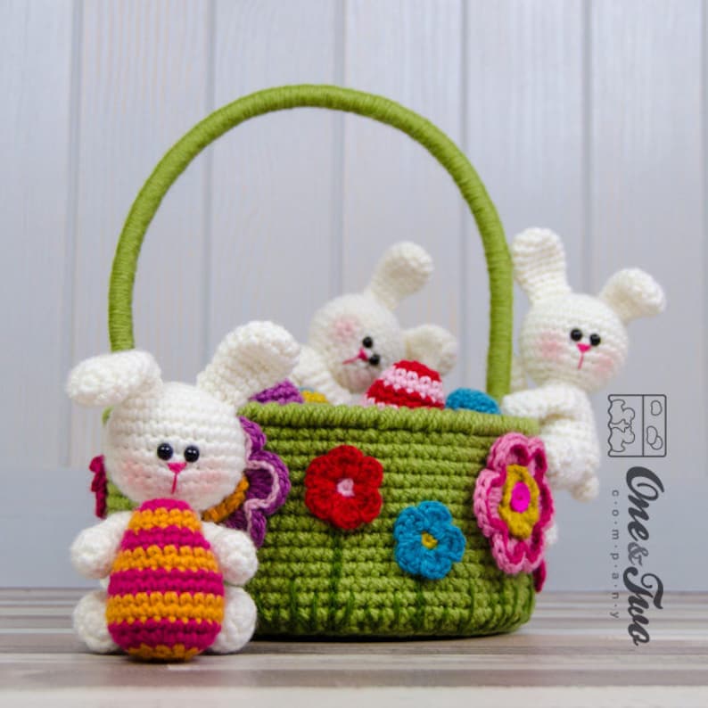 Little Bunnies Easter Basket PDF Crochet Pattern Instant Download Easter Eggs Basket Useful Colorful image 3