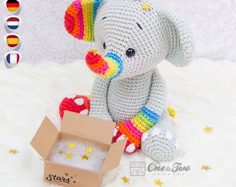 Amigurumi Pattern - Doll PDF Crochet Pattern - Tutorial Digital Download DIY - Hue the Rainbow Elephant Amigurumi - Toy