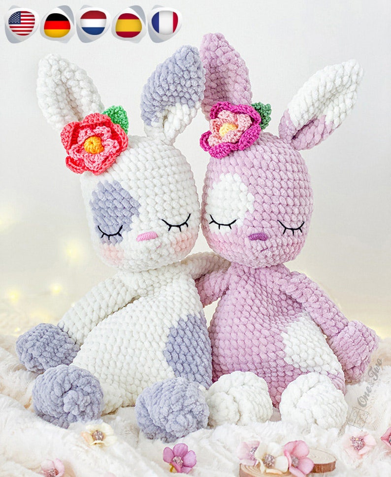 Crochet PATTERN Nibbles the Bunny Cuddler Dou Dou Soft Toy Plushie Pattern Crochet Lovey Security Blanket image 1