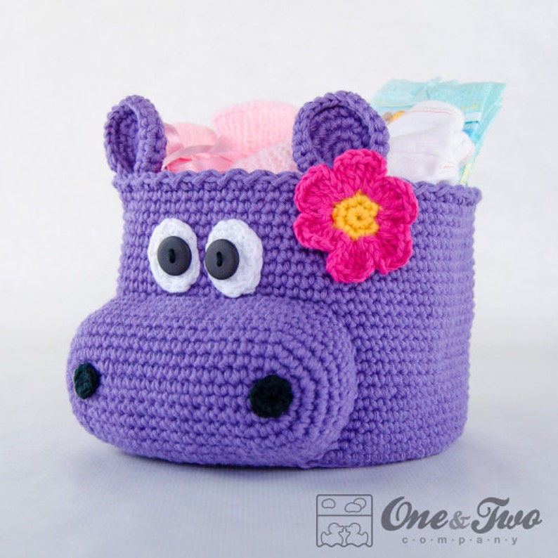 Hippo Crochet Basket PDF Crochet Pattern Instant Download Container Home Decor Basket Box animal image 2