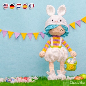Crochet Doll Pattern | Bunny Dolly Amigurumi | Rabbit Hat and Easter Basket |DIY | PDF Download