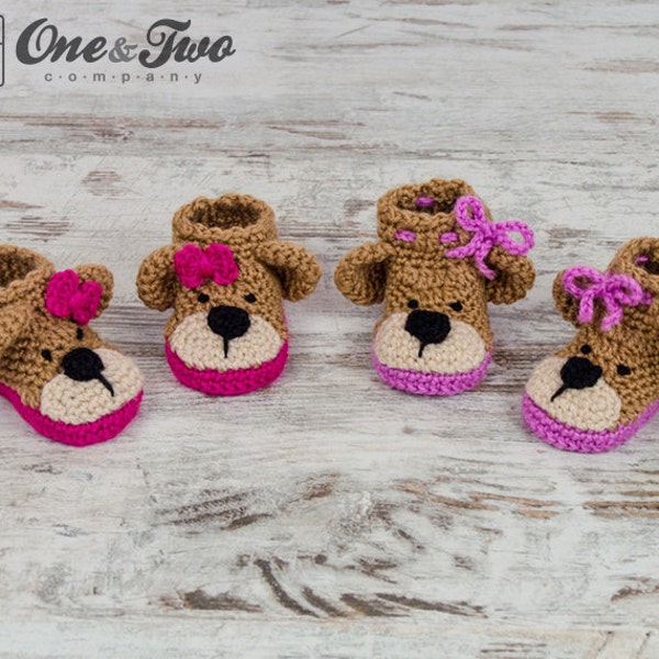 Teddy Bear Booties - PDF Crochet Pattern - 2 versions - Baby sizes ( 0-3, 3-6, 6-12 months ) - Shoes Baby Newborn Slippers